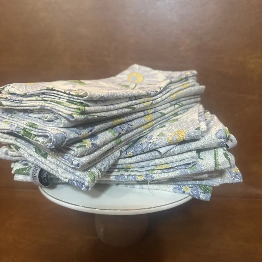 HOUSE &GARDEN NAPKINS (16) BLUE Flowers 18 X 18 100% COTTON Sparkley